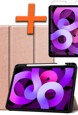 Nomfy Hoes Geschikt voor iPad Air 2022 Hoes Tri-fold Tablet Hoesje Case Met Uitsparing Geschikt voor Apple Pencil Met Screenprotector - Hoesje Geschikt voor iPad Air 5 2022 Hoesje Hardcover Bookcase - Rosé goud