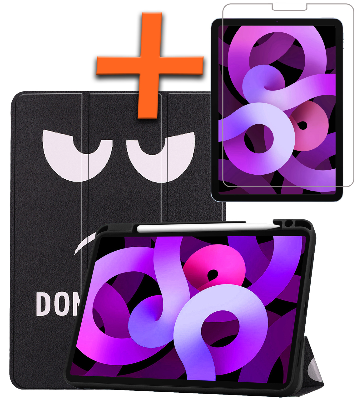 Nomfy Hoes Geschikt voor iPad Air 2022 Hoes Tri-fold Tablet Hoesje Case Met Uitsparing Geschikt voor Apple Pencil Met Screenprotector - Hoesje Geschikt voor iPad Air 5 2022 Hoesje Hardcover Bookcase - Don't Touch Me