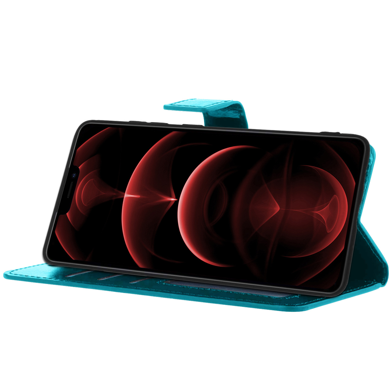 Nomfy Hoesje Geschikt voor iPhone 13 Mini Hoes Bookcase Flipcase Book Cover Met 2x Screenprotector - Hoes Geschikt voor iPhone 13 Mini Hoesje Book Case - Turquoise