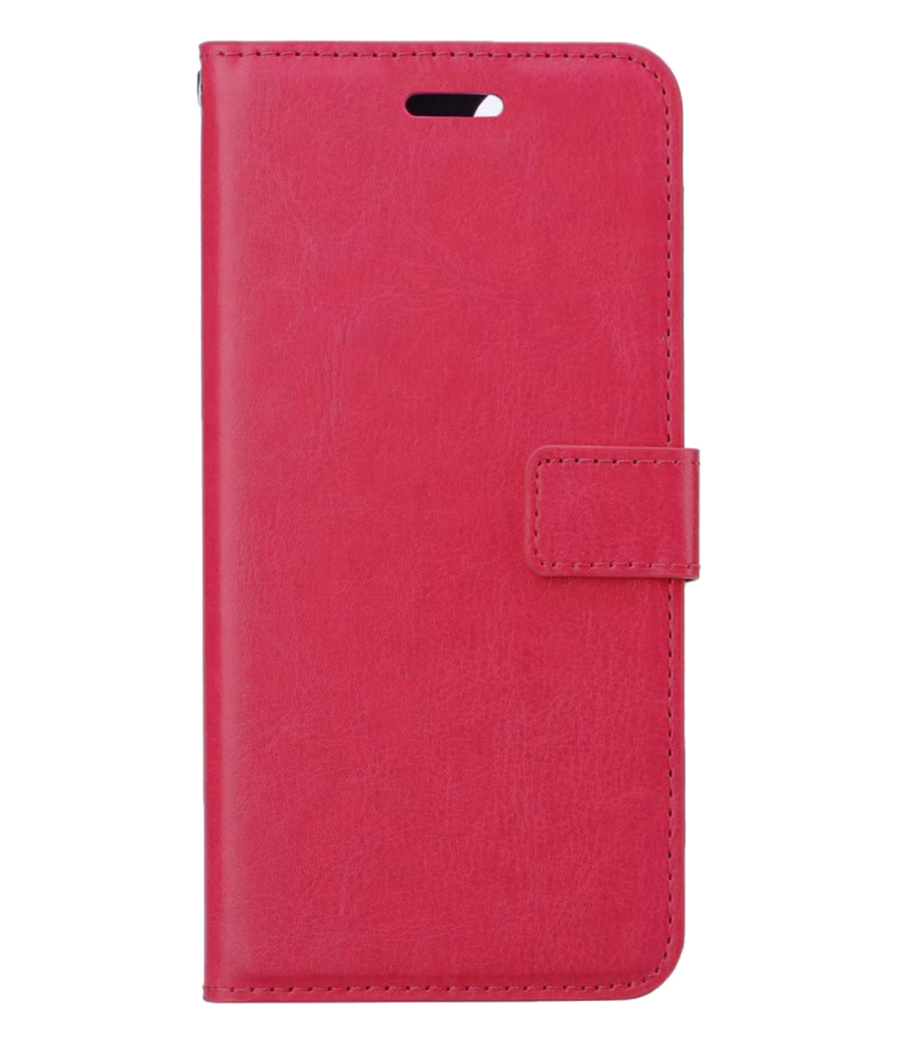 BASEY. Hoes Geschikt voor iPhone 13 Hoesje Bookcase Hoes Flip Case Book Cover Met Screenprotector - Hoesje Geschikt voor iPhone 13 Hoes Book Case Hoesje - Donkerroze