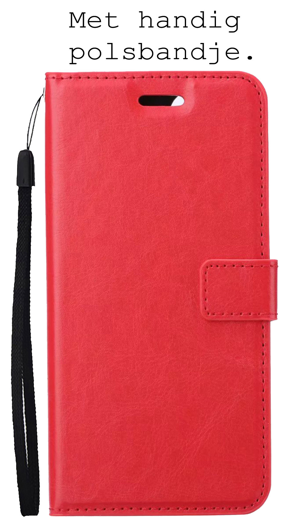BASEY. Hoes Geschikt voor iPhone 13 Hoesje Bookcase Hoes Flip Case Book Cover Met 2x Screenprotector - Hoesje Geschikt voor iPhone 13 Hoes Book Case Hoesje - Rood