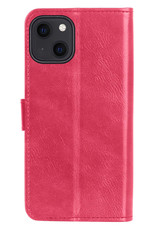 Nomfy Hoesje Geschikt voor iPhone 13 Hoes Bookcase Flipcase Book Cover Met Screenprotector - Hoes Geschikt voor iPhone 13 Hoesje Book Case - Donkerroze