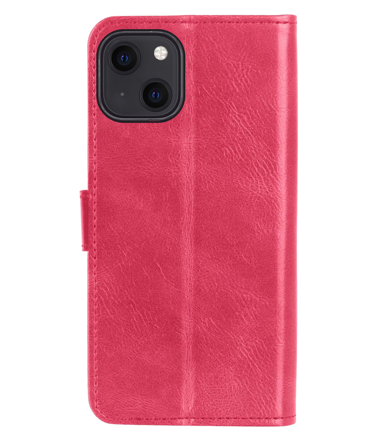 Nomfy Hoesje Geschikt voor iPhone 13 Hoes Bookcase Flipcase Book Cover Met Screenprotector - Hoes Geschikt voor iPhone 13 Hoesje Book Case - Donkerroze