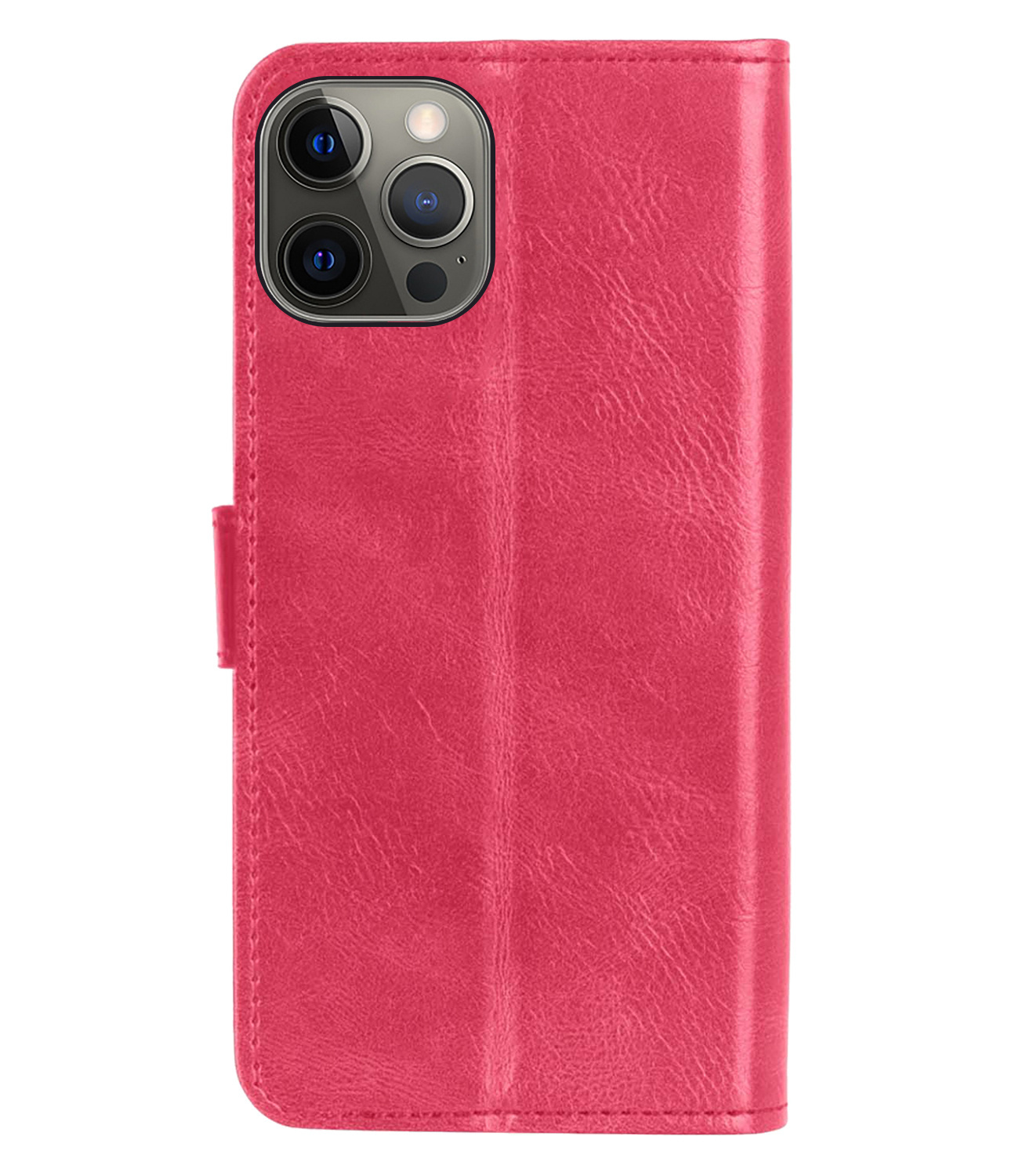 BASEY. Hoes Geschikt voor iPhone 13 Pro Hoesje Bookcase Hoes Flip Case Book Cover Met Screenprotector - Hoesje Geschikt voor iPhone 13 Pro Hoes Book Case Hoesje - Donkerroze