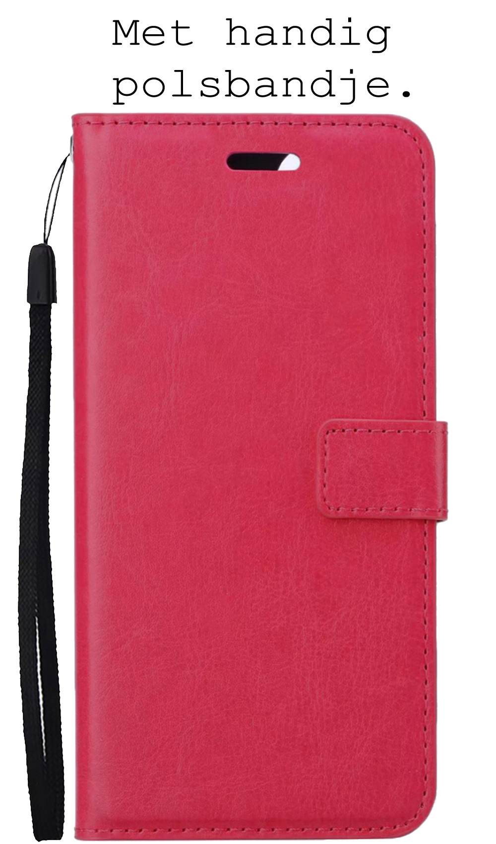 BASEY. Hoes Geschikt voor iPhone 13 Pro Hoesje Bookcase Hoes Flip Case Book Cover Met Screenprotector - Hoesje Geschikt voor iPhone 13 Pro Hoes Book Case Hoesje - Donkerroze