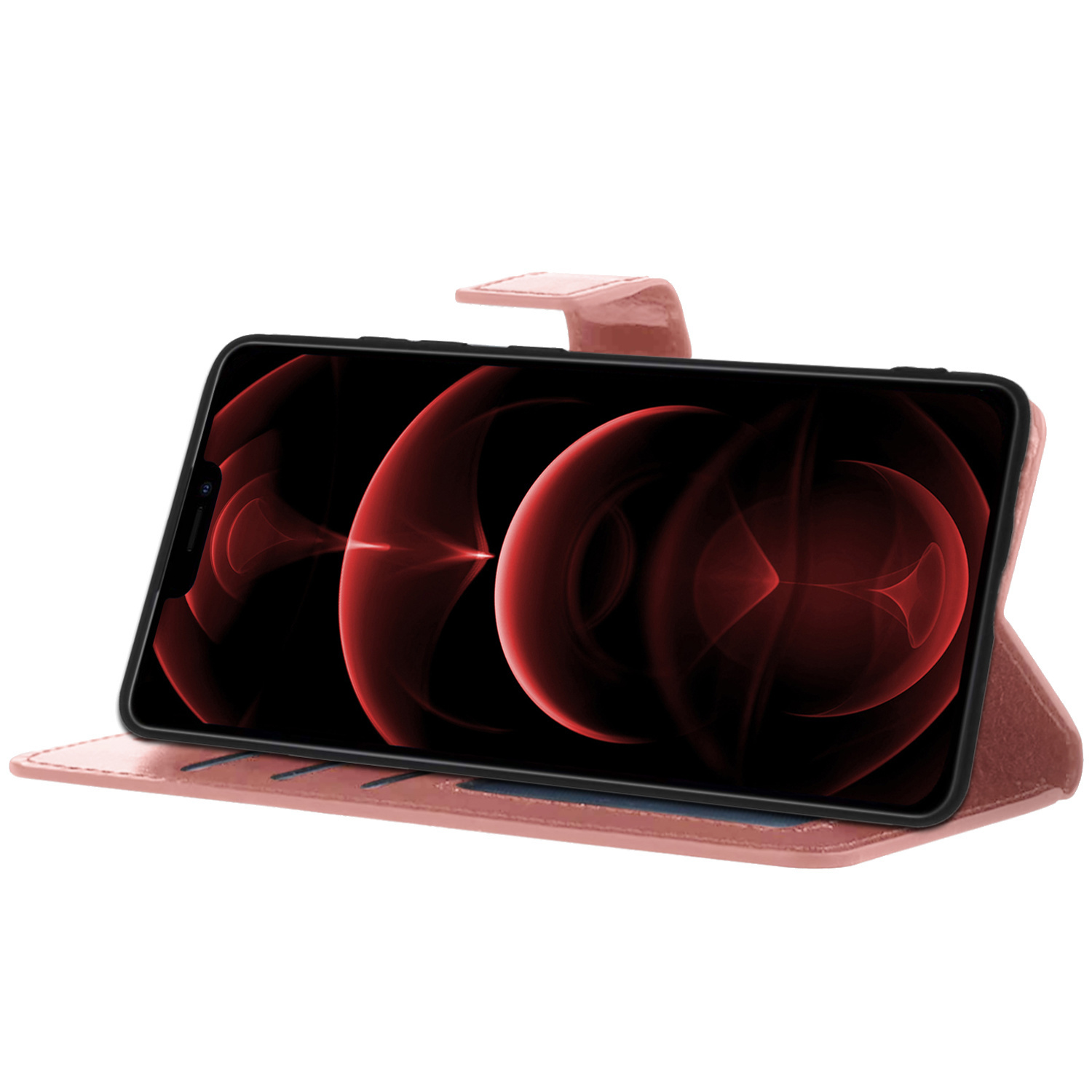 Nomfy Hoesje Geschikt voor iPhone 13 Pro Hoes Bookcase Flipcase Book Cover Met 2x Screenprotector - Hoes Geschikt voor iPhone 13 Pro Hoesje Book Case - Rosé goud