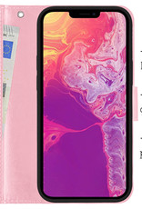 BASEY. Hoes Geschikt voor iPhone 13 Pro Max Hoesje Bookcase Hoes Flip Case Book Cover Met 2x Screenprotector - Hoesje Geschikt voor iPhone 13 Pro Max Hoes Book Case Hoesje - Lichtroze