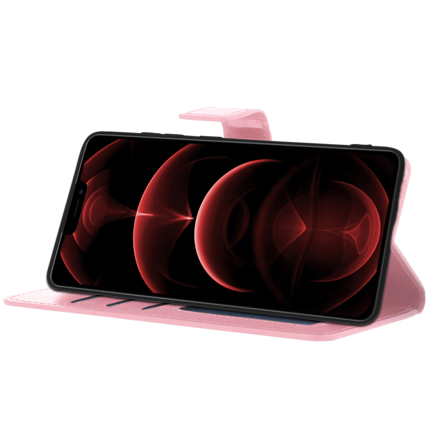 Nomfy Hoesje Geschikt voor iPhone 13 Pro Max Hoes Bookcase Flipcase Book Cover Met Screenprotector - Hoes Geschikt voor iPhone 13 Pro Max Hoesje Book Case - Lichtroze