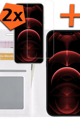 Nomfy iPhone 13 Pro Max Hoesje Bookcase Met 2x Screenprotector - iPhone 13 Pro Max Screenprotector 2x - iPhone 13 Pro Max Book Case Met 2x Screenprotector Wit