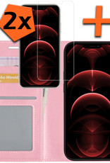 Nomfy iPhone 13 Pro Max Hoesje Bookcase Met 2x Screenprotector - iPhone 13 Pro Max Screenprotector 2x - iPhone 13 Pro Max Book Case Met 2x Screenprotector Licht Roze