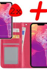 BASEY. Hoes Geschikt voor iPhone 13 Mini Hoesje Bookcase Hoes Flip Case Book Cover Met 2x Screenprotector - Hoesje Geschikt voor iPhone 13 Mini Hoes Book Case Hoesje - Donkerroze
