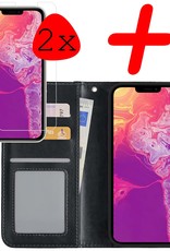 BASEY. Hoes Geschikt voor iPhone 13 Pro Max Hoesje Bookcase Hoes Flip Case Book Cover Met 2x Screenprotector - Hoesje Geschikt voor iPhone 13 Pro Max Hoes Book Case Hoesje - Zwart