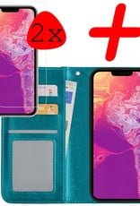 BASEY. Hoes Geschikt voor iPhone 13 Pro Max Hoesje Bookcase Hoes Flip Case Book Cover Met 2x Screenprotector - Hoesje Geschikt voor iPhone 13 Pro Max Hoes Book Case Hoesje - Turquoise