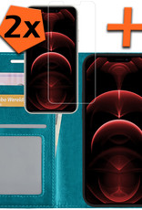 Nomfy Hoesje Geschikt voor iPhone 13 Mini Hoes Bookcase Flipcase Book Cover Met 2x Screenprotector - Hoes Geschikt voor iPhone 13 Mini Hoesje Book Case - Turquoise