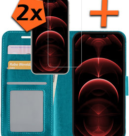 Nomfy Nomfy iPhone 13 Mini Hoesje Bookcase Met 2x Screenprotector - Turquoise