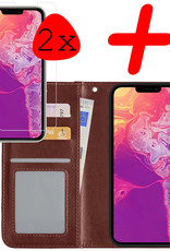 BASEY. Hoes Geschikt voor iPhone 13 Pro Max Hoesje Bookcase Hoes Flip Case Book Cover Met 2x Screenprotector - Hoesje Geschikt voor iPhone 13 Pro Max Hoes Book Case Hoesje - Bruin