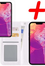 BASEY. Hoes Geschikt voor iPhone 13 Pro Max Hoesje Bookcase Hoes Flip Case Book Cover Met Screenprotector - Hoesje Geschikt voor iPhone 13 Pro Max Hoes Book Case Hoesje - Wit