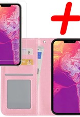 BASEY. Hoes Geschikt voor iPhone 13 Hoesje Bookcase Hoes Flip Case Book Cover Met Screenprotector - Hoesje Geschikt voor iPhone 13 Hoes Book Case Hoesje - Lichtroze