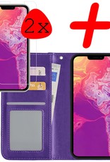 BASEY. Hoes Geschikt voor iPhone 13 Hoesje Bookcase Hoes Flip Case Book Cover Met 2x Screenprotector - Hoesje Geschikt voor iPhone 13 Hoes Book Case Hoesje - Paars