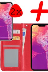 BASEY. Hoes Geschikt voor iPhone 13 Hoesje Bookcase Hoes Flip Case Book Cover Met 2x Screenprotector - Hoesje Geschikt voor iPhone 13 Hoes Book Case Hoesje - Rood