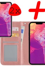 BASEY. Hoes Geschikt voor iPhone 13 Hoesje Bookcase Hoes Flip Case Book Cover Met 2x Screenprotector - Hoesje Geschikt voor iPhone 13 Hoes Book Case Hoesje - Rosé goud