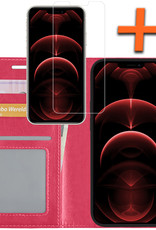 Nomfy Hoesje Geschikt voor iPhone 13 Hoes Bookcase Flipcase Book Cover Met Screenprotector - Hoes Geschikt voor iPhone 13 Hoesje Book Case - Donkerroze
