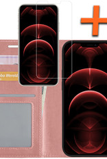 Nomfy Hoesje Geschikt voor iPhone 13 Hoes Bookcase Flipcase Book Cover Met Screenprotector - Hoes Geschikt voor iPhone 13 Hoesje Book Case - Rosé goud