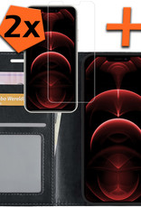 Nomfy Hoesje Geschikt voor iPhone 13 Pro Hoes Bookcase Flipcase Book Cover Met 2x Screenprotector - Hoes Geschikt voor iPhone 13 Pro Hoesje Book Case - Zwart