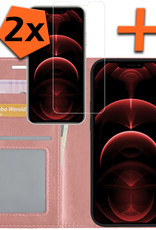 Nomfy Hoesje Geschikt voor iPhone 13 Hoes Bookcase Flipcase Book Cover Met 2x Screenprotector - Hoes Geschikt voor iPhone 13 Hoesje Book Case - Rosé goud