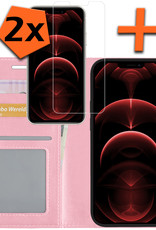 Nomfy Hoesje Geschikt voor iPhone 13 Pro Hoes Bookcase Flipcase Book Cover Met 2x Screenprotector - Hoes Geschikt voor iPhone 13 Pro Hoesje Book Case - Lichtroze