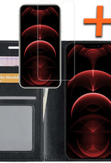 Nomfy Hoesje Geschikt voor iPhone 13 Pro Hoes Bookcase Flipcase Book Cover Met Screenprotector - Hoes Geschikt voor iPhone 13 Pro Hoesje Book Case - Zwart