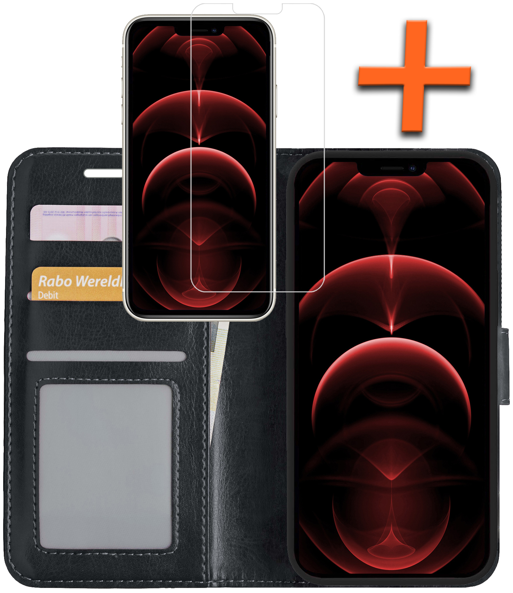 Nomfy Hoesje Geschikt voor iPhone 13 Pro Hoes Bookcase Flipcase Book Cover Met Screenprotector - Hoes Geschikt voor iPhone 13 Pro Hoesje Book Case - Zwart