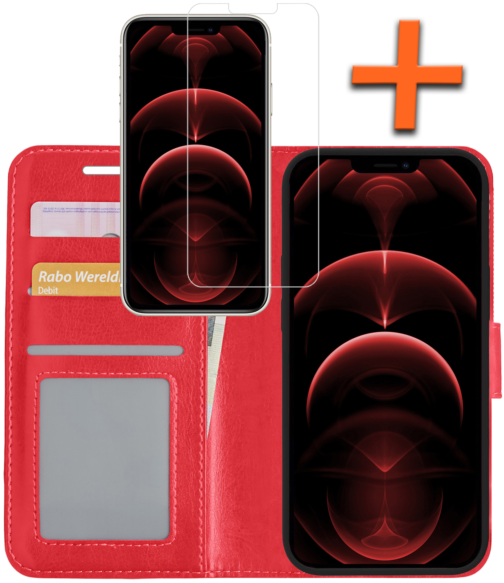 Nomfy Hoesje Geschikt voor iPhone 13 Pro Hoes Bookcase Flipcase Book Cover Met Screenprotector - Hoes Geschikt voor iPhone 13 Pro Hoesje Book Case - Rood