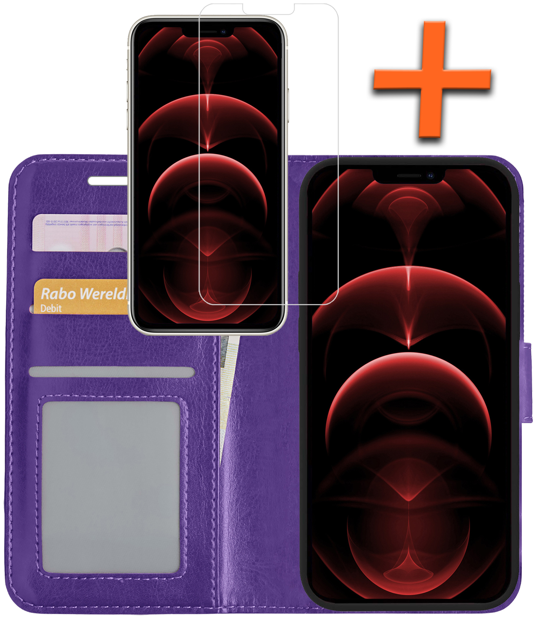 Nomfy Hoesje Geschikt voor iPhone 13 Pro Hoes Bookcase Flipcase Book Cover Met Screenprotector - Hoes Geschikt voor iPhone 13 Pro Hoesje Book Case - Paars