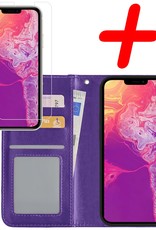 BASEY. Hoes Geschikt voor iPhone 13 Pro Hoesje Bookcase Hoes Flip Case Book Cover Met Screenprotector - Hoesje Geschikt voor iPhone 13 Pro Hoes Book Case Hoesje - Paars