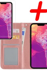 BASEY. Hoes Geschikt voor iPhone 13 Pro Hoesje Bookcase Hoes Flip Case Book Cover Met Screenprotector - Hoesje Geschikt voor iPhone 13 Pro Hoes Book Case Hoesje - Rosé goud