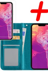 BASEY. Hoes Geschikt voor iPhone 13 Pro Hoesje Bookcase Hoes Flip Case Book Cover Met Screenprotector - Hoesje Geschikt voor iPhone 13 Pro Hoes Book Case Hoesje - Turquoise