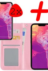 BASEY. Hoes Geschikt voor iPhone 13 Pro Hoesje Bookcase Hoes Flip Case Book Cover Met 2x Screenprotector - Hoesje Geschikt voor iPhone 13 Pro Hoes Book Case Hoesje - Lichtroze