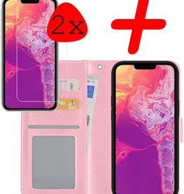 BASEY. BASEY. iPhone 13 Pro Hoesje Bookcase Met 2x Screenprotector - Lichtroze
