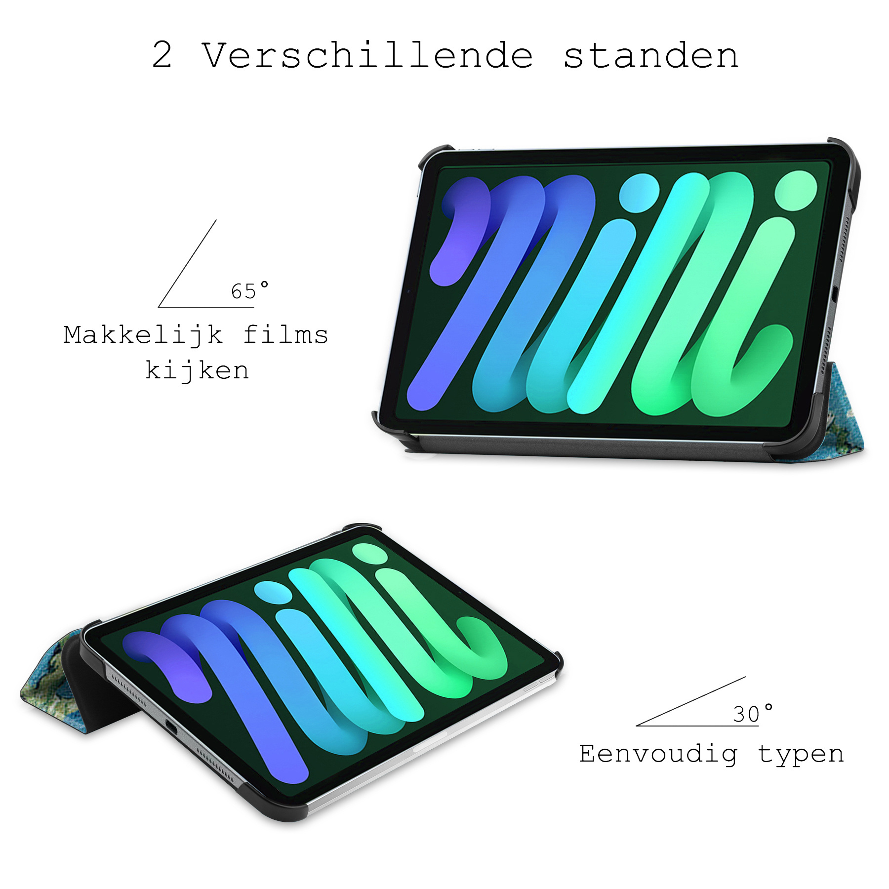 BASEY. Hoesje Geschikt voor iPad Mini 6 Hoes Case Tablet Hoesje Tri-fold Met Screenprotector - Hoes Geschikt voor iPad Mini 6 Hoesje Hard Cover Bookcase Hoes - Bloesem