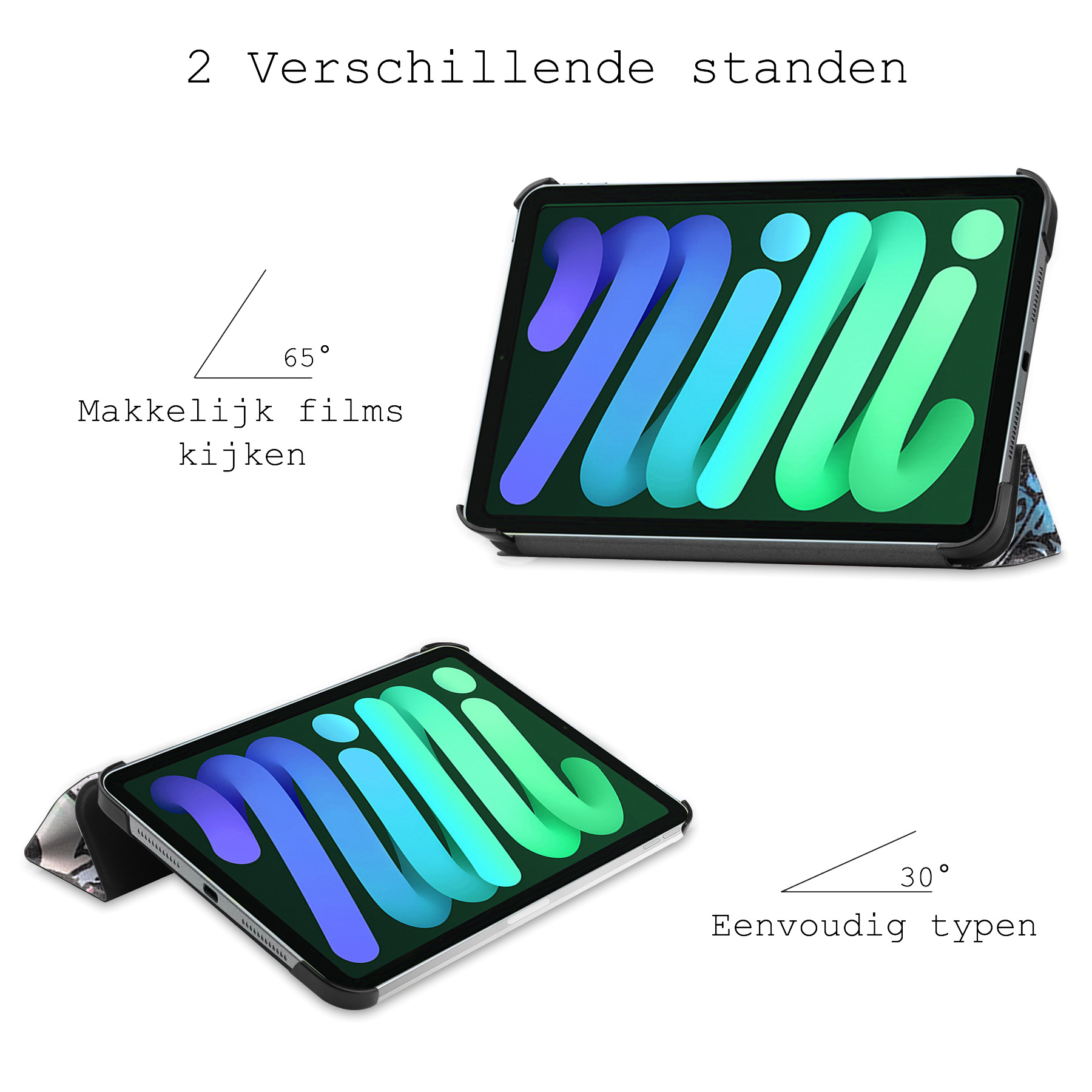 BASEY. Hoesje Geschikt voor iPad Mini 6 Hoes Case Tablet Hoesje Tri-fold Met Screenprotector - Hoes Geschikt voor iPad Mini 6 Hoesje Hard Cover Bookcase Hoes - Graffity