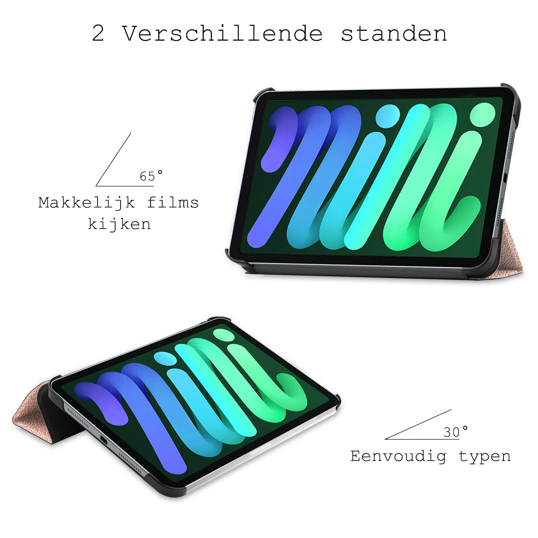 BASEY. Hoesje Geschikt voor iPad Mini 6 Hoes Case Tablet Hoesje Tri-fold Met Screenprotector - Hoes Geschikt voor iPad Mini 6 Hoesje Hard Cover Bookcase Hoes - Goud