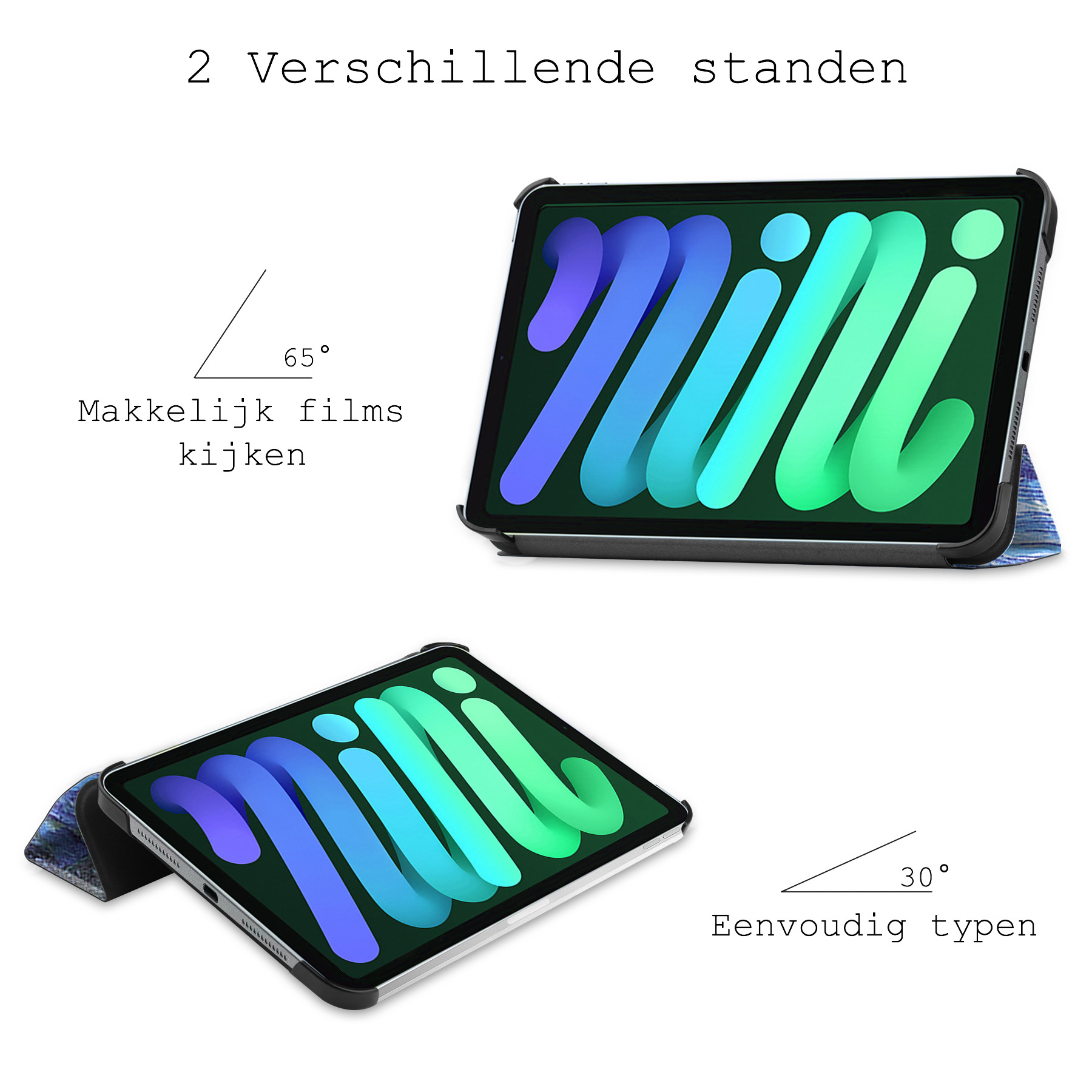 BASEY. Hoesje Geschikt voor iPad Mini 6 Hoes Case Tablet Hoesje Tri-fold Met Screenprotector - Hoes Geschikt voor iPad Mini 6 Hoesje Hard Cover Bookcase Hoes - Sterrenhemel