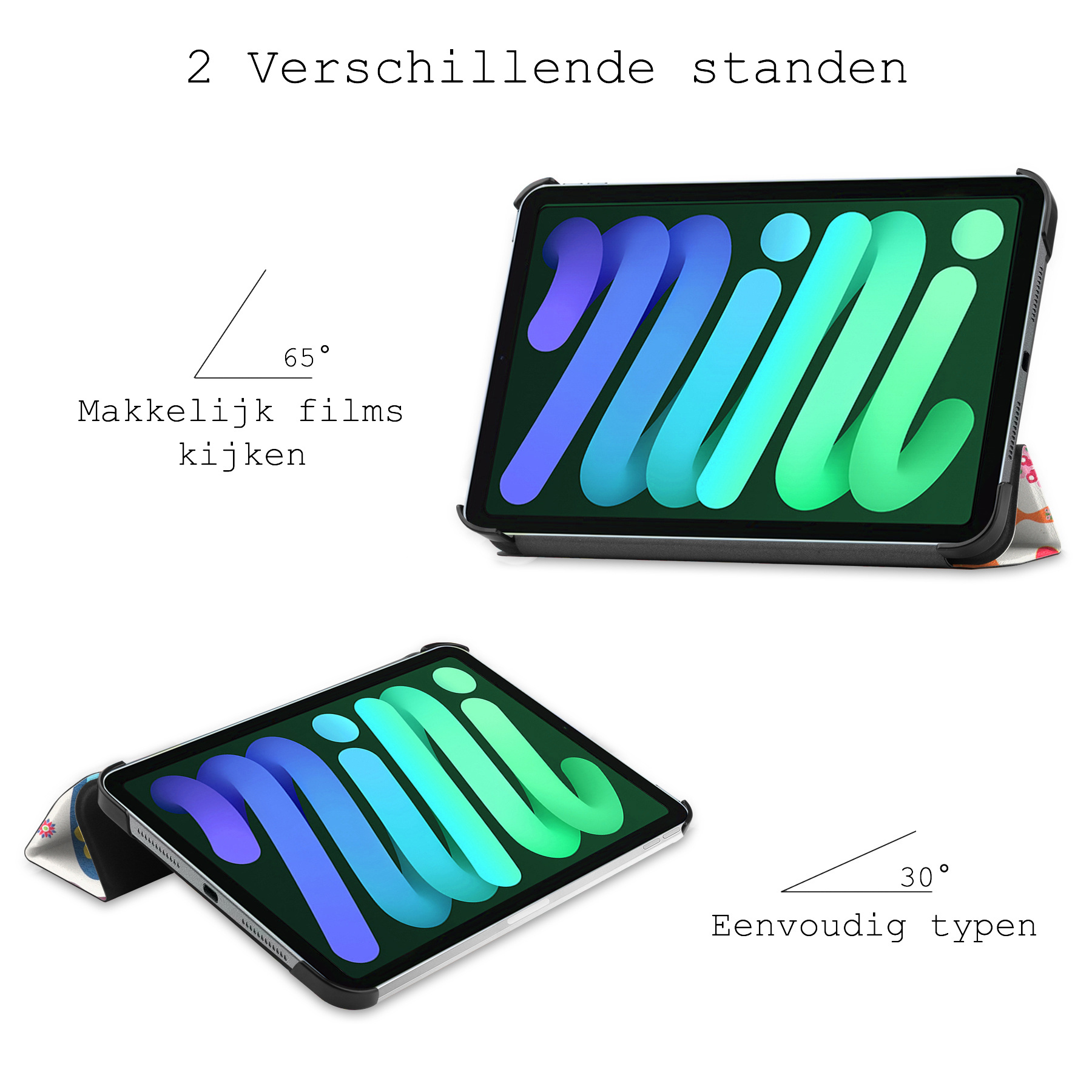 BASEY. Hoesje Geschikt voor iPad Mini 6 Hoes Case Tablet Hoesje Tri-fold Met Screenprotector - Hoes Geschikt voor iPad Mini 6 Hoesje Hard Cover Bookcase Hoes - Vlinders