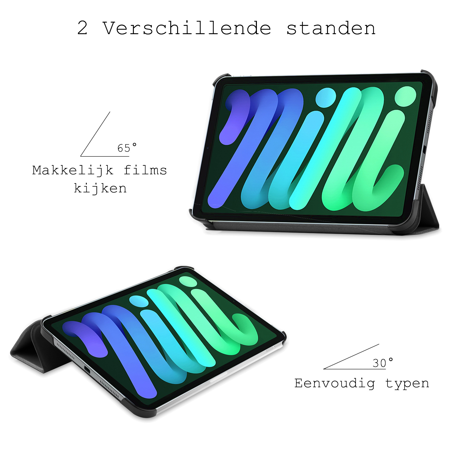 BASEY. Hoesje Geschikt voor iPad Mini 6 Hoes Case Tablet Hoesje Tri-fold Met Screenprotector - Hoes Geschikt voor iPad Mini 6 Hoesje Hard Cover Bookcase Hoes - Zwart