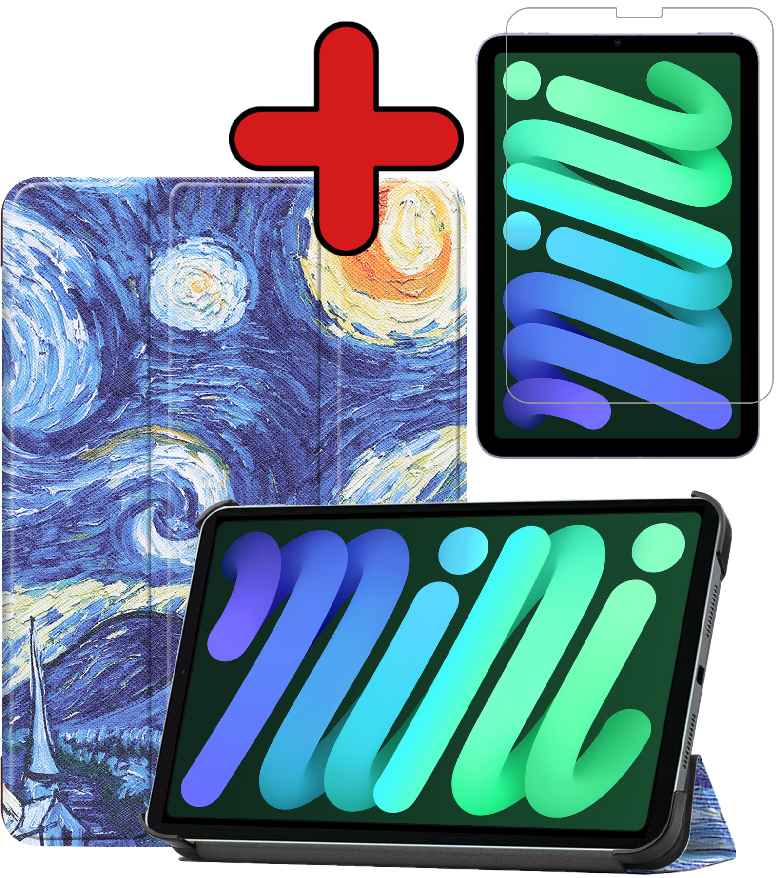 BASEY. Hoesje Geschikt voor iPad Mini 6 Hoes Case Tablet Hoesje Tri-fold Met Screenprotector - Hoes Geschikt voor iPad Mini 6 Hoesje Hard Cover Bookcase Hoes - Sterrenhemel