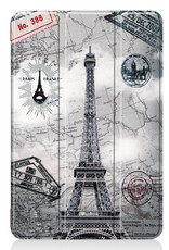Nomfy Hoes Geschikt voor iPad Mini 6 Hoes Tri-fold Tablet Hoesje Case Met Screenprotector - Hoesje Geschikt voor iPad Mini 6 Hoesje Hardcover Bookcase - Eiffeltoren