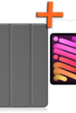 Nomfy Hoes Geschikt voor iPad Mini 6 Hoes Tri-fold Tablet Hoesje Case Met Screenprotector - Hoesje Geschikt voor iPad Mini 6 Hoesje Hardcover Bookcase - Grijs
