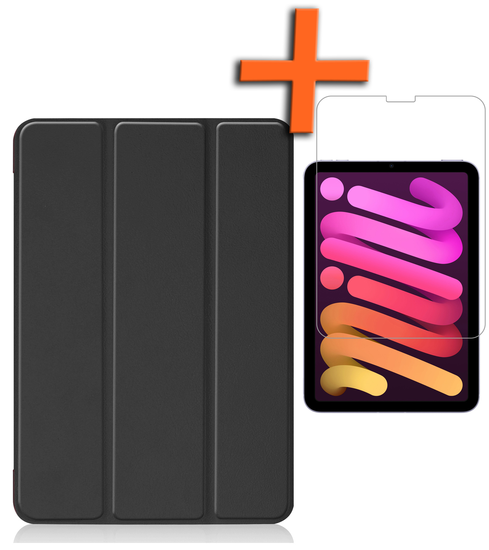 Nomfy Hoes Geschikt voor iPad Mini 6 Hoes Tri-fold Tablet Hoesje Case Met Screenprotector - Hoesje Geschikt voor iPad Mini 6 Hoesje Hardcover Bookcase - Zwart