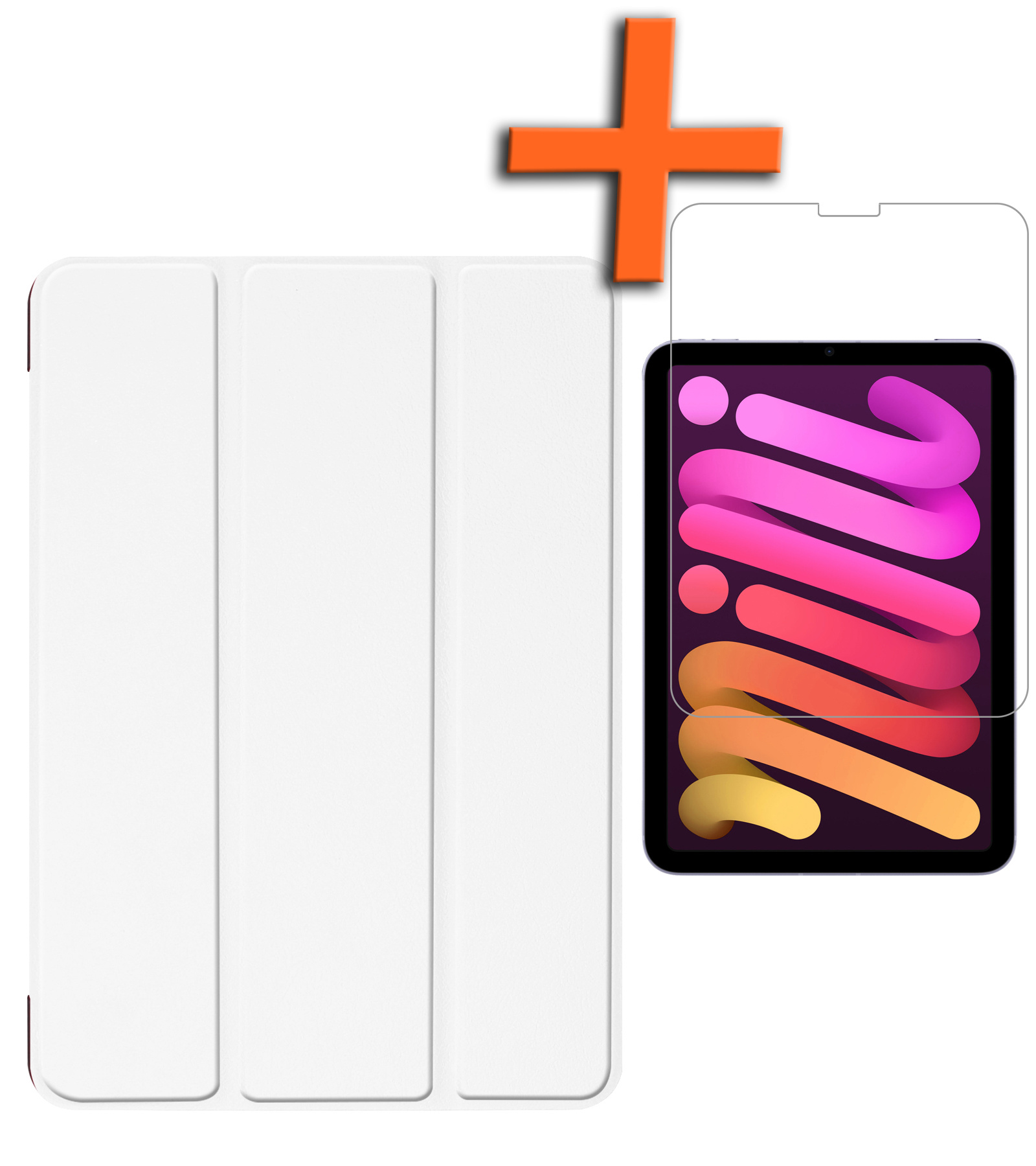 Nomfy Hoes Geschikt voor iPad Mini 6 Hoes Tri-fold Tablet Hoesje Case Met Screenprotector - Hoesje Geschikt voor iPad Mini 6 Hoesje Hardcover Bookcase - Wit